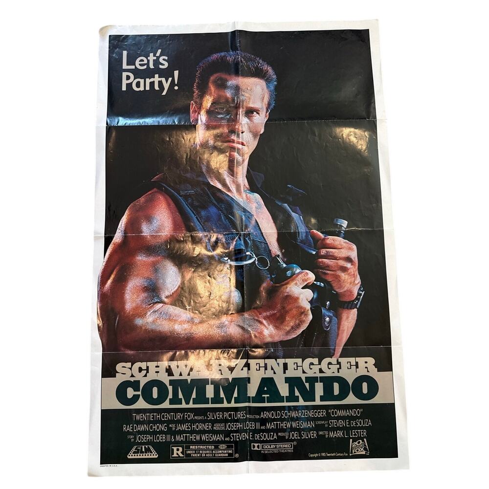 Vtg 1985 COMMANDO Movie Poster Original 27x41 1 Sheet Schwarzenegger Let's Party
